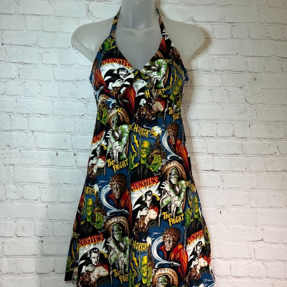 RARE Rockabilly Pin up Paper doll Production monster halter summer dress M